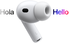 AirPods Pro 3, earbud with silcone tip, Live Translation changes Spanish text hola to English text hello