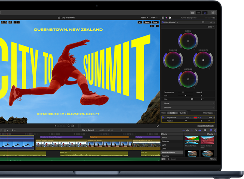 MacBook Air screen, partial view, showing video editing to demonstrate M5 chip capabilities