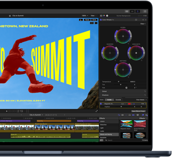 MacBook Air screen, partial view, showing video editing to demonstrate M5 chip capabilities