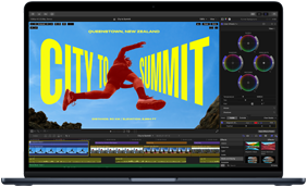 MacBook Air screen, partial view, showing video editing to demonstrate M5 chip capabilities
