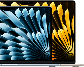 Two MacBook Air laptops demonstrating relative sizes of displays: 13.6 inches and 15.3 inches, measured diagonally