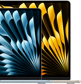 Two MacBook Air laptops demonstrating relative sizes of displays: 13.6 inches and 15.3 inches, measured diagonally