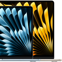 Two MacBook Air laptops demonstrating relative sizes of displays: 13.6 inches and 15.3 inches, measured diagonally