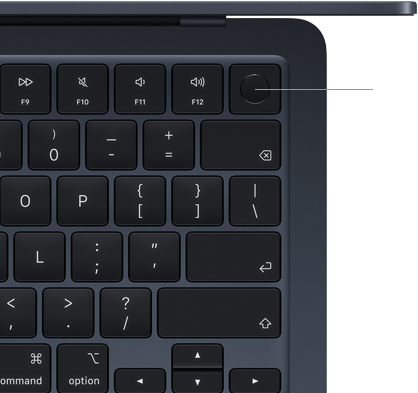 MacBook Air keyboard, top right, demonstrating the location of the Touch ID button