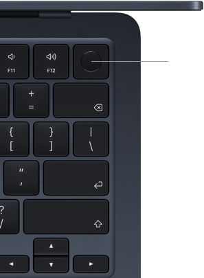 MacBook Air keyboard, top right, demonstrating the location of the Touch ID button