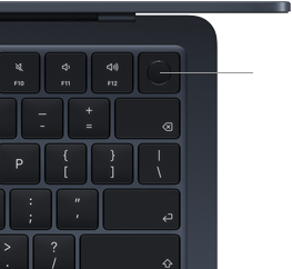 MacBook Air keyboard, top right, demonstrating the location of the Touch ID button