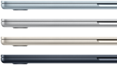 Side exteriors of four MacBook Air laptops, showcasing four different finishes
