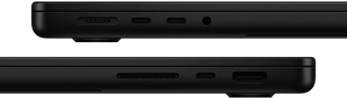 Showing the ports on MacBook Pro — left side: MagSafe, two Thunderbolt ports, and headphone jack — right side: SDXC, one Thunderbolt port, and HDMI