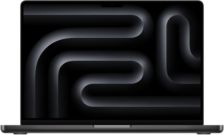 Front view of open MacBook Pro in Space Black