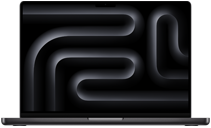 Front view of open MacBook Pro in Space Black