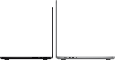 MacBook Pro 14-inch and 16-inch back to back, showing size difference and emphasising the narrow profile