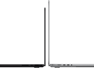 MacBook Pro 14-inch and 16-inch back to back, showing size difference and emphasising the narrow profile