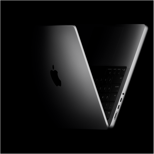 MacBook Pro positioned into the shape of a V, referencing the M5 chip family