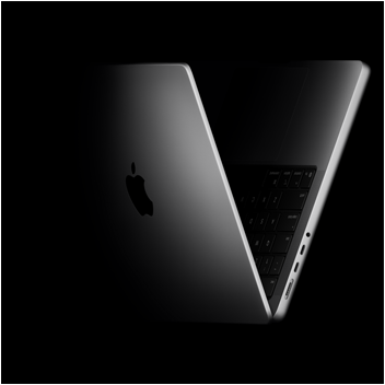 MacBook Pro positioned into the shape of a V, referencing the M5 chip family