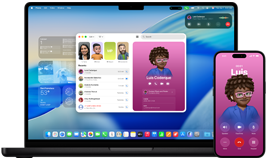14-inch MacBook Pro and iPhone 16 — the iPhone is calling a contact named Luis while the MacBook Pro shows the same call in the Phone app