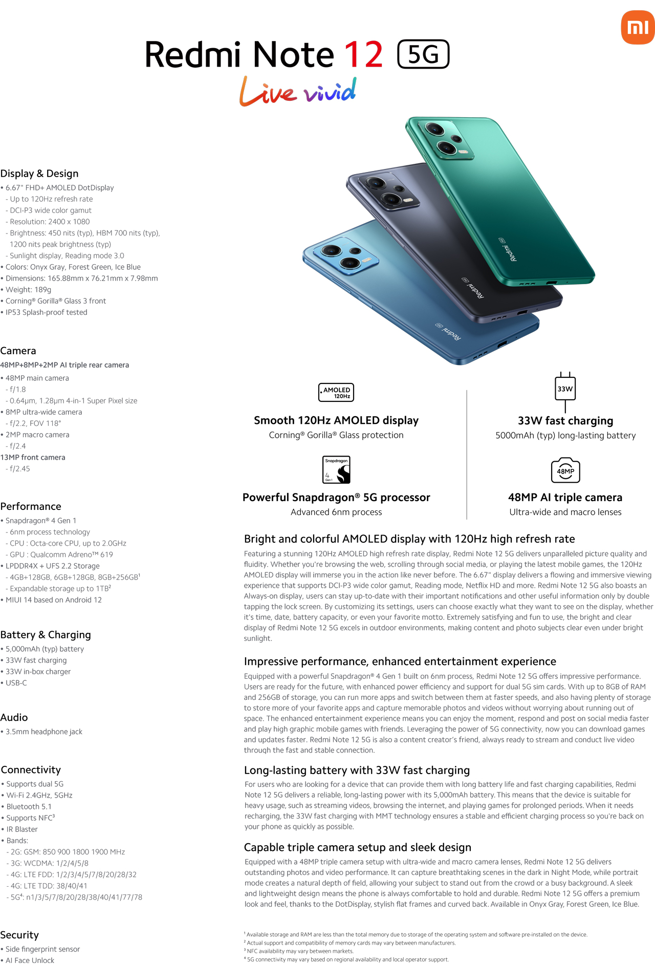 Xiaomi Redmi Note 12 Pro 4G - Specs