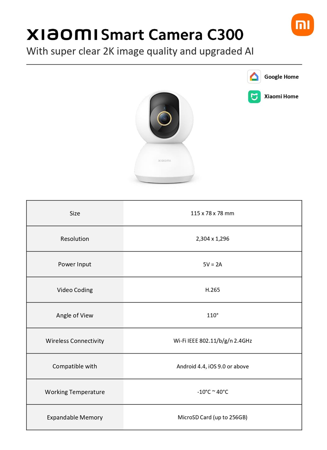 Xiaomi Smart Camera C300 BHR6540GL smart home security camera