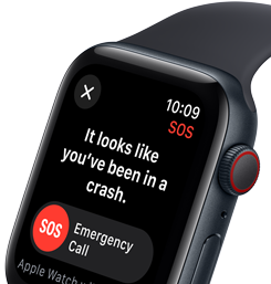 Apple Watch SE Crash Detection screen with Emergency Call button