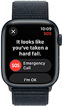 Apple Watch Series 9 detecting a hard fall and showing an option for an emergency call