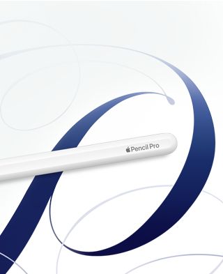 Apple Pencil Pro, white, shown on a white background with blue swirls