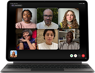 iPad Air, attached to Magic Keyboard, Black colour, Group FaceTime call on screen