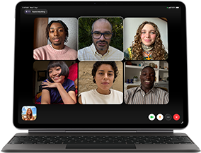 iPad Air, attached to Magic Keyboard, Black colour, Group FaceTime call on screen