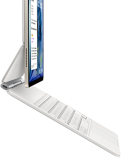 iPad Air, Starlight colour, attached to Magic Keyboard, white colour, side exterior