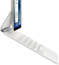 iPad Air, Starlight colour, attached to Magic Keyboard, white colour, side exterior