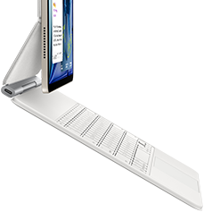 iPad Air, Starlight colour, attached to Magic Keyboard, white colour, side exterior