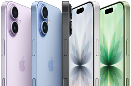 iPhone 17, exterior front, exterior rear, exterior side, five colours: Lavender, Mist Blue, Black, White and Sage