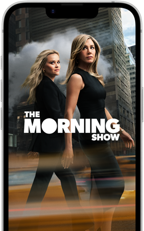iPhone 17e front screen showing the Apple TV series The Morning Show