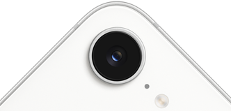 iPhone 17e, partial back exterior, white colour, Fusion camera at top