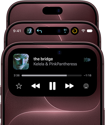 3 iPhone 18 Pro devices in Burgundy fanned out to show Dynamic Island in different modes: off, minimised, maximised