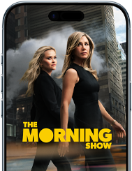 An iPhone Air front screen showing the Apple TV+ series The Morning Show