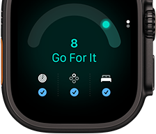 Apple Watch Ultra 4, titanium case, black colour, readiness score of 8, right side exterior, Digital Crown, raised side button