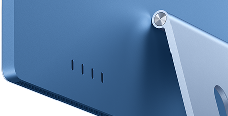 iMac, rear exterior, blue color, four Thunderbolt 4 ports