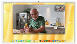 Desk View demonstration. Person on a video call watching top-down view of a baker decorating a cookie