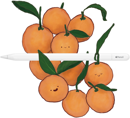 Image displays an Apple Pencil USB-C resting on a pile of oranges