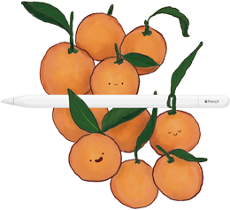 Image displays an Apple Pencil USB-C resting on a pile of oranges
