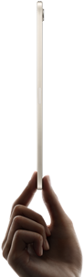 iPad mini, held in hand, side view, thin and lightweight design