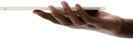 Thin iPad mini held in a hand, light and sleek design