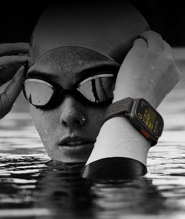 Ultra 2 on the wrist of a swimmer in a pool