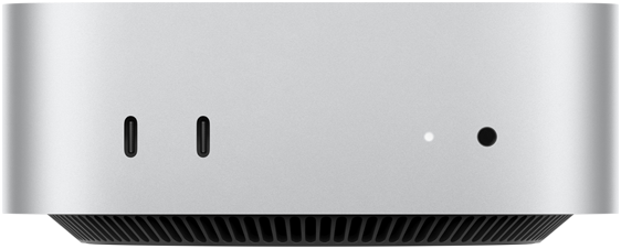 Front view of silver Mac mini showing front ports