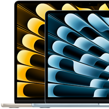 Two MacBook Air laptops demonstrating relative sizes of displays: 13.6 inches and 15.3 inches, measured diagonally