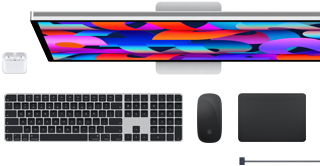AirPods, Studio Display, Magic Keyboard, Magic Mouse, Magic Trackpad, MagSafe charge cable